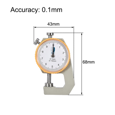 Harfington Thickness Gauge 0-10X0.1mm Range Flat Anvil Round Dial Indicator Aluminum Alloy