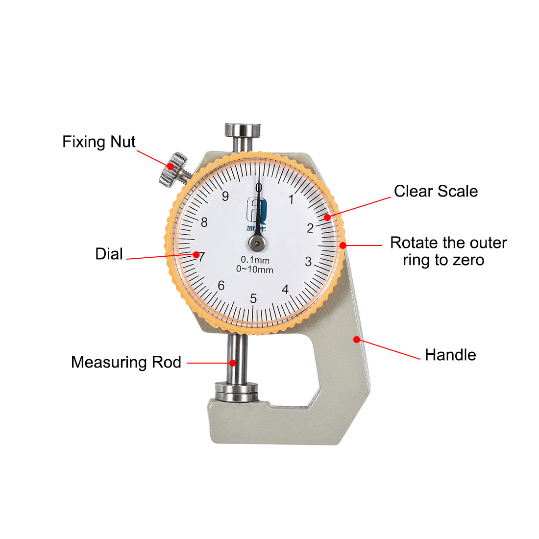Harfington Thickness Gauge 0-10X0.1mm Range Flat Anvil Round Dial Indicator Aluminum Alloy