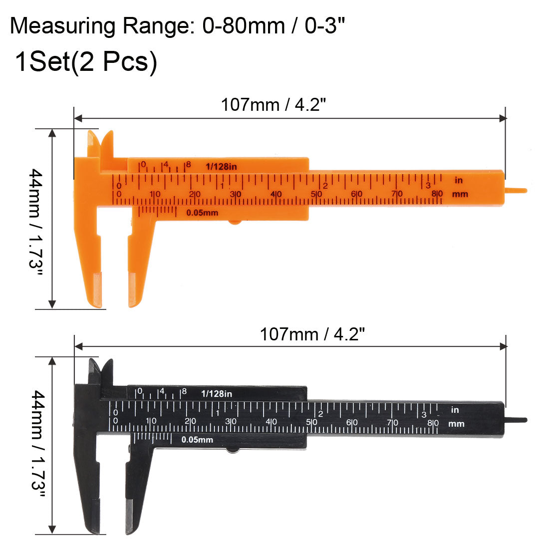 Harfington Vernier Caliper 80mm 3 Inch Metric Mini Double Scale Plastic Ruler Measuring Tool 1Set