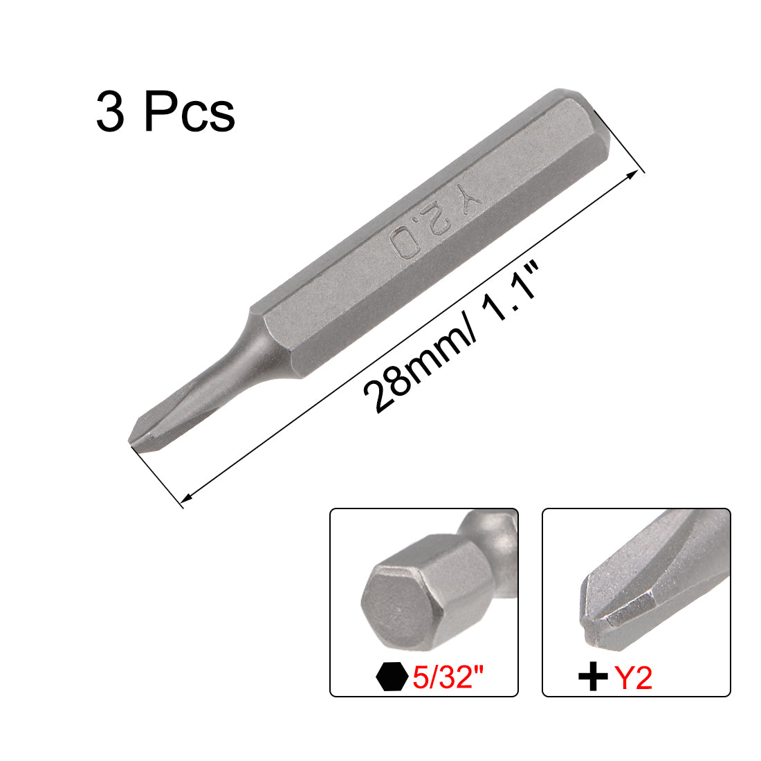 Harfington Screwdriver Bits 3pcs 5/32 Inch Hex Shank Y2.0 Screwdriver Bit Set 28mm Length S2 Screw Driver Kit Tools