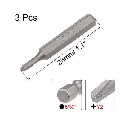 Harfington Screwdriver Bits 3pcs 5/32 Inch Hex Shank Y2.0 Screwdriver Bit Set 28mm Length S2 Screw Driver Kit Tools