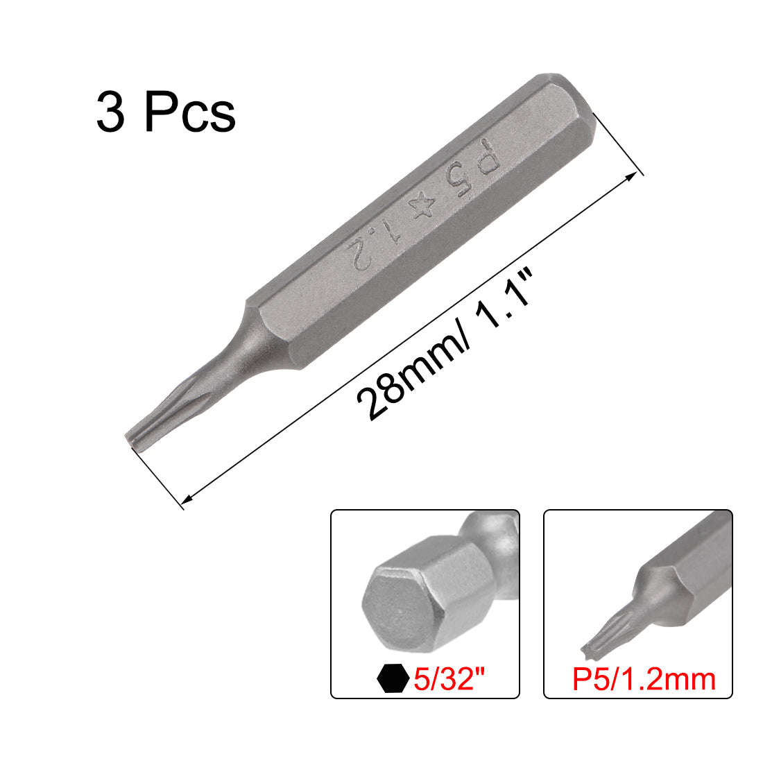 Harfington Screwdriver Bits 3pcs 5/32 Inch Hex Shank Star-Shape P5/1.2mm Screwdriver Bit Set 28mm Length P2 Screw Driver Kit Tools