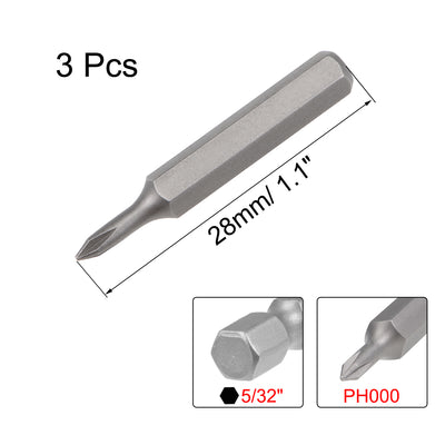 Harfington Phillips Bits 3pcs 5/32 Inch Hex Shank Cross PH000 Screwdriver Bit Set 28mm Length S2 Screw Driver Kit Tools