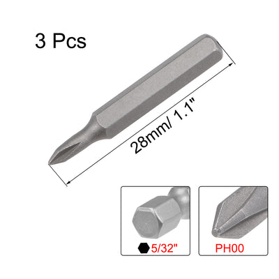 Harfington Phillips Bits 3pcs 5/32 Inch Hex Shank Cross PH00 Screwdriver Bit Set 28mm Length S2 Screw Driver Kit Tools