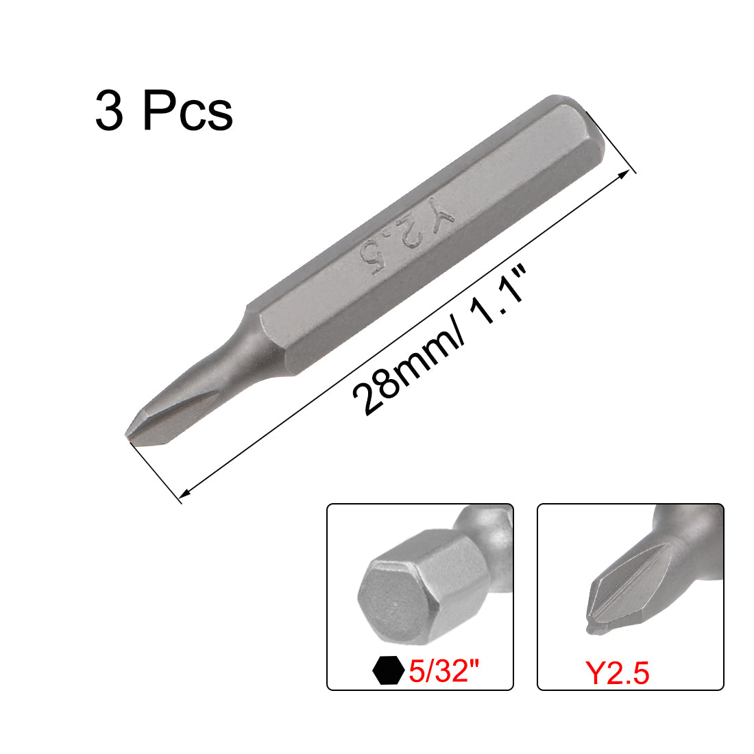Harfington Screwdriver Bits 3pcs 5/32 Inch Hex Shank Y2.5 Screwdriver Bit Set 28mm Length S2 Screw Driver Kit Tools