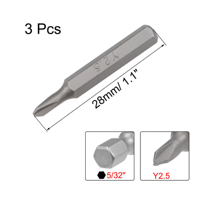 Harfington Screwdriver Bits 3pcs 5/32 Inch Hex Shank Y2.5 Screwdriver Bit Set 28mm Length S2 Screw Driver Kit Tools