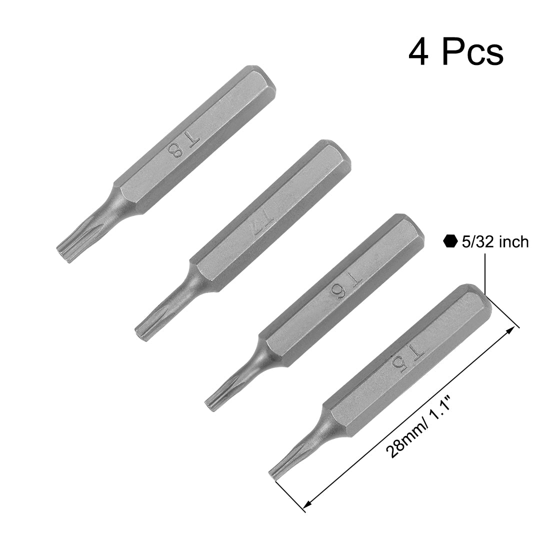 Harfington Torx Bits Set 4pcs 5/32 Inch Hex Shank T5 T6 T7 T8 Screwdriver Bit Set 28mm Length S2 Screw Driver Kit Tools