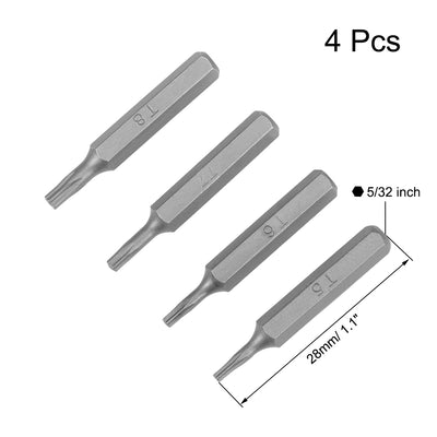 Harfington Torx Bits Set 4pcs 5/32 Inch Hex Shank T5 T6 T7 T8 Screwdriver Bit Set 28mm Length S2 Screw Driver Kit Tools