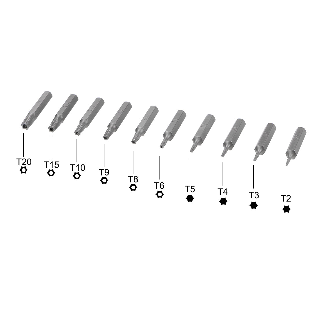 Harfington Torx Bits Set 10pcs 5/32 Inch Hex Shank T2-T20 Screwdriver Bit Set 28mm Length S2 Screw Driver Kit Tools