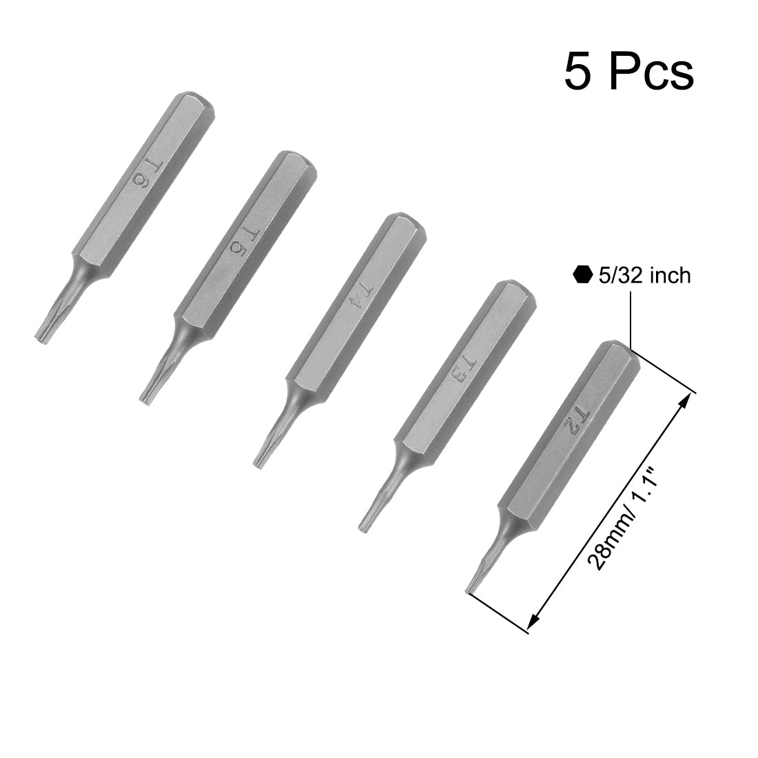 Harfington Torx Bits Set 5pcs 5/32 Inch Hex Shank T2 T3 T4 T5 T6 Screwdriver Bit Set 28mm Length S2 Screw Driver Kit Tools