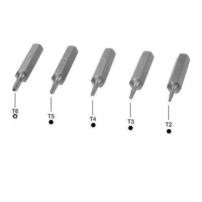 Harfington Torx Bits Set 5pcs 5/32 Inch Hex Shank T2 T3 T4 T5 T6 Screwdriver Bit Set 28mm Length S2 Screw Driver Kit Tools