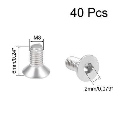 Harfington M3x6mm Flat Head Machine Screws Inner Hex Screw 304 Stainless Steel Fasteners Bolts 40Pcs