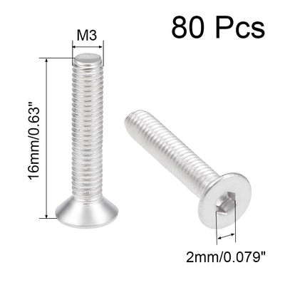 Harfington Flat Head Machine Screws Inner Hex Screw 304 Stainless Steel Fasteners Bolt 80pcs