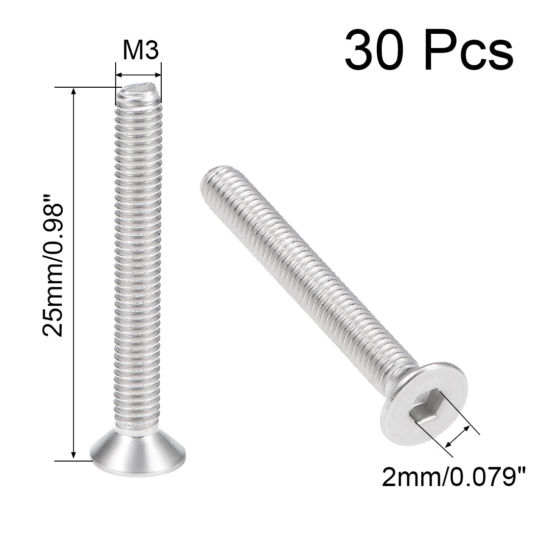 Harfington Flat Head Machine Screws Hex Screw 304 Stainless Steel  Bolts 30Pcs