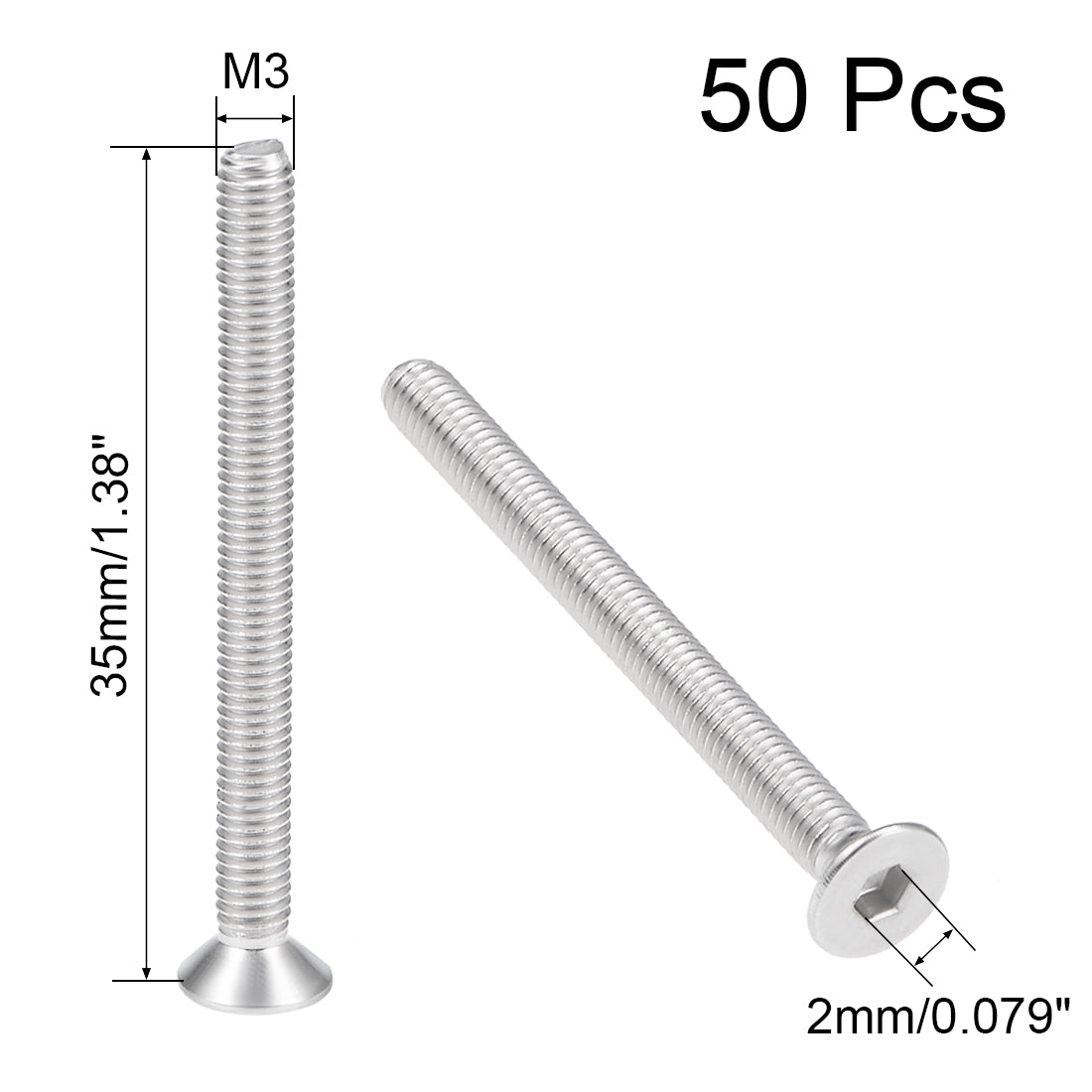 Harfington Flat Head Machine Screws Hex Screw Stainless Steel Fasteners Bolts 50pcs