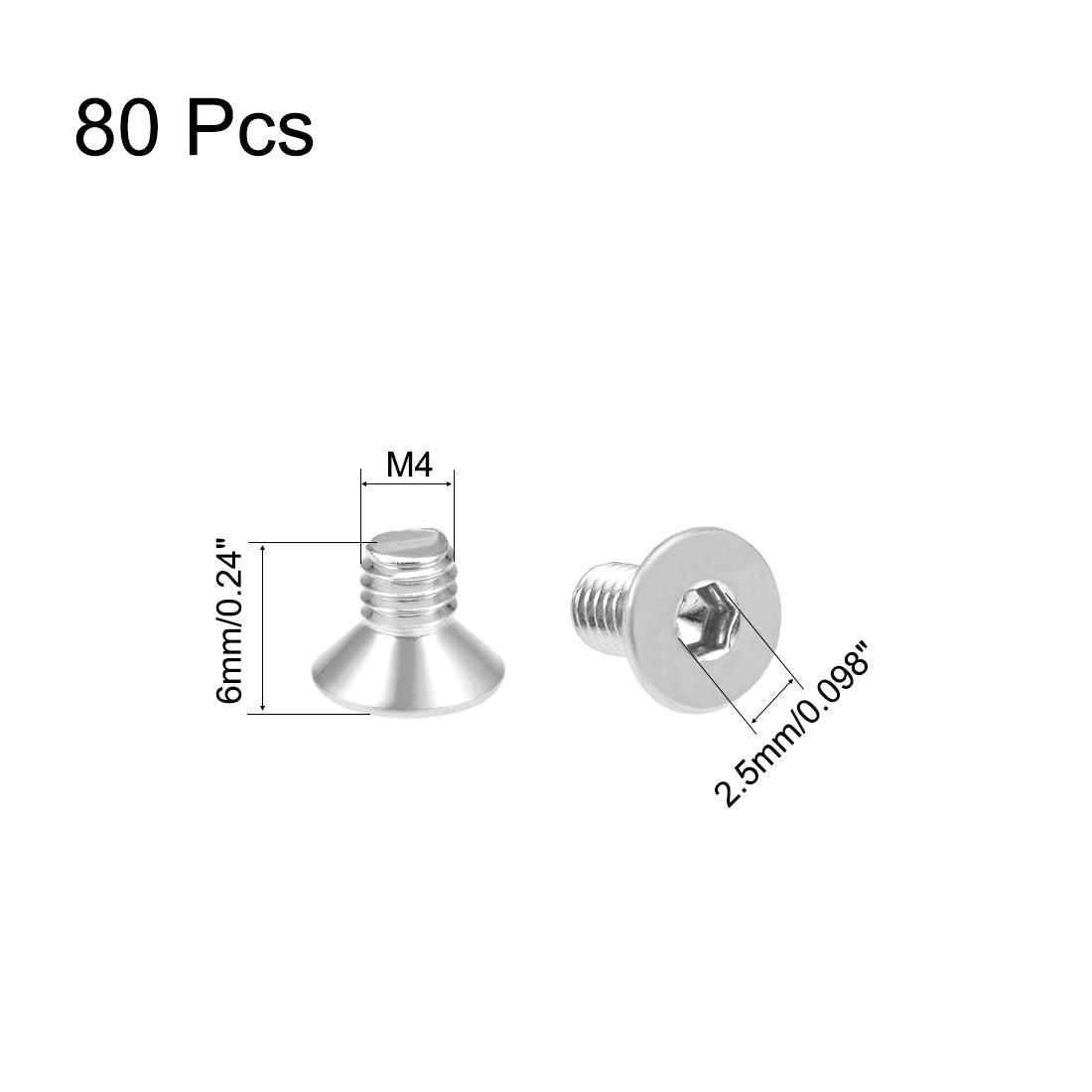 Harfington Flat Head Machine Screws Inner Hex Screw 304 Stainless Steel Fasteners Bolt 80pcs