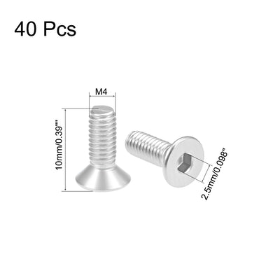 Harfington M4x10mm Flat Head Machine Screws Inner Hex Screw 304 Stainless Steel Fasteners Bolts 40Pcs