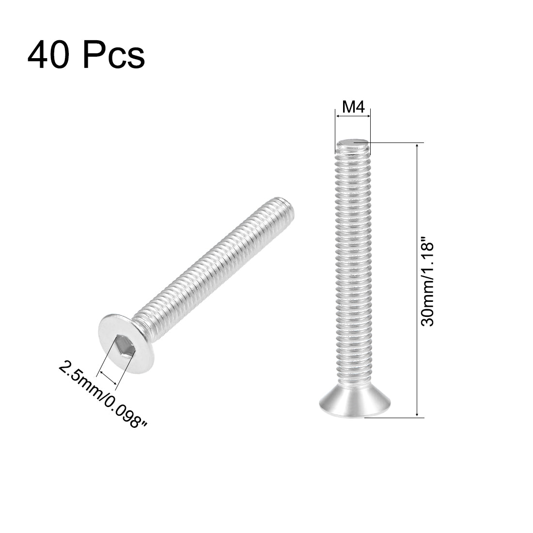Harfington Flat Head Machine Screws Inner Hex 304 Stainless Steel Fasteners Bolts 40pcs