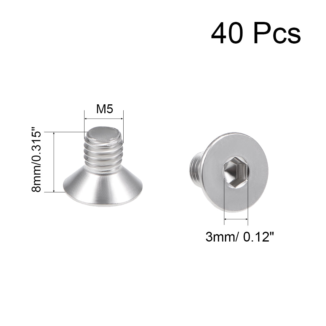 Harfington Flat Head Machine Screws Inner Hex 304 Stainless Steel Fasteners Bolts 40pcs