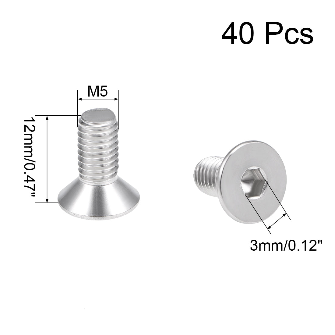 Harfington Flat Head Machine Screws Inner Hex 304 Stainless Steel Fasteners Bolts 40pcs