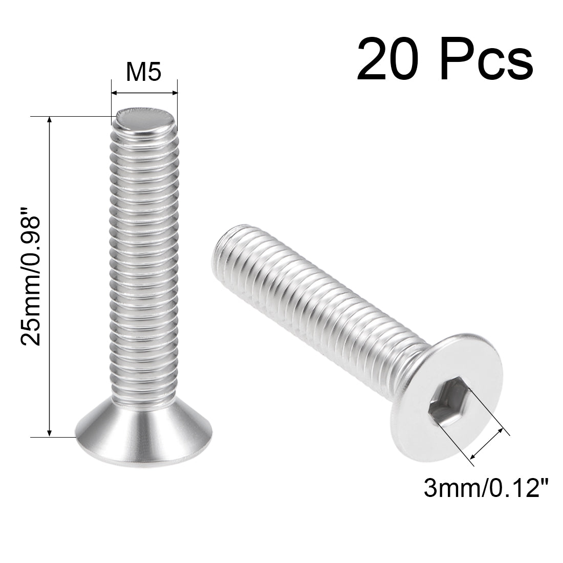 Harfington Flat Head Machine Screws Inner Hex Screw Stainless Steel Bolts 20Pcs