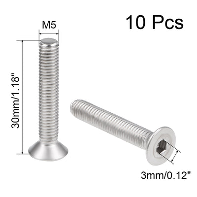 Harfington Flat Head Machine Screws Inner Hex Screw 304 Stainless Steel Bolts 10Pcs