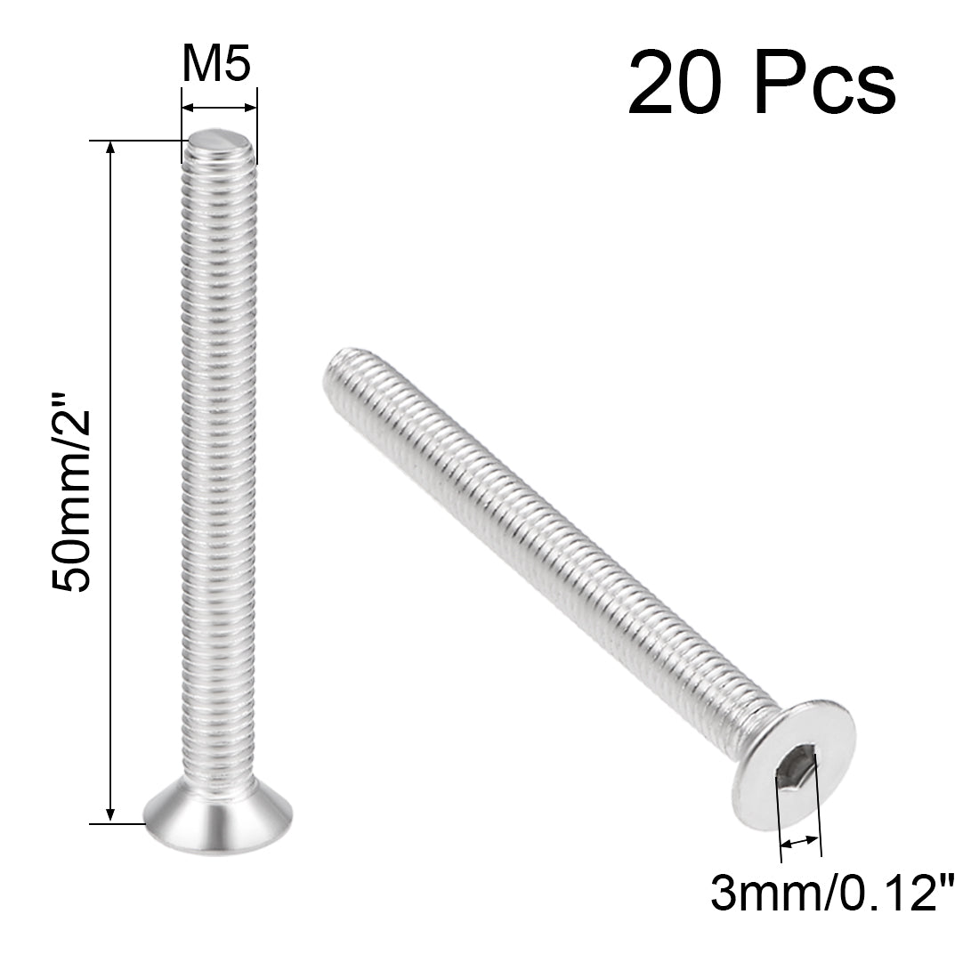 Harfington Flat Head Machine Screws Inner Hex Screw Stainless Steel Bolts 20Pcs