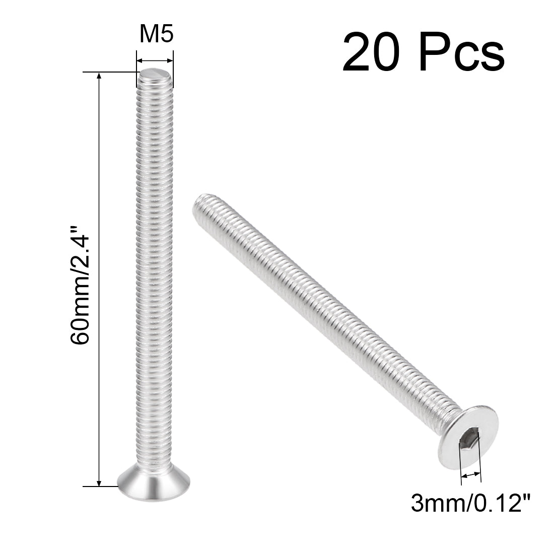 Harfington Flat Head Machine Screws Inner Hex Screw Stainless Steel Bolts 20Pcs