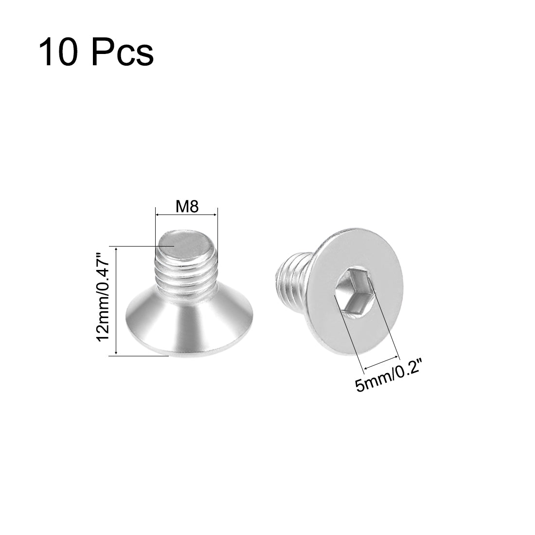 Harfington Flat Machine Screws Inner Hex Screw 304 Stainless Steel Fasteners Bolt