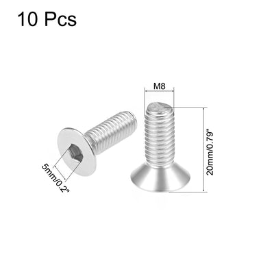 Harfington Flat Machine Screws Inner Hex Screw 304 Stainless Steel Fasteners Bolt