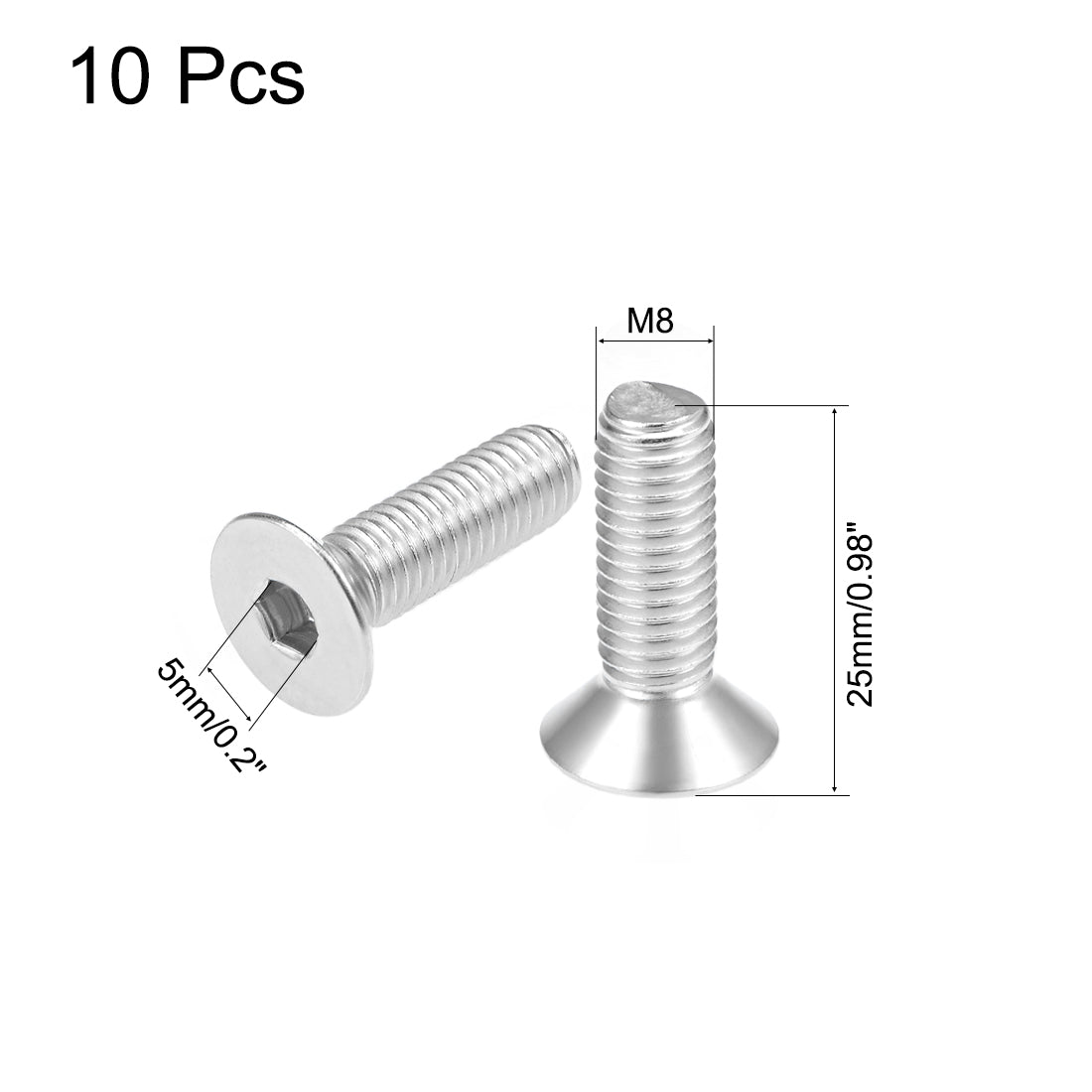 Harfington Flat Machine Screws Inner Hex Screw 304 Stainless Steel Fasteners Bolt