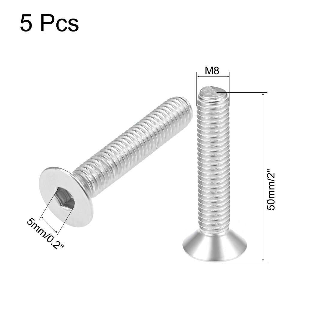 Harfington Flat Head Screws Inner Hex Screw 304 Stainless Steel Fasteners Bolts 5pcs