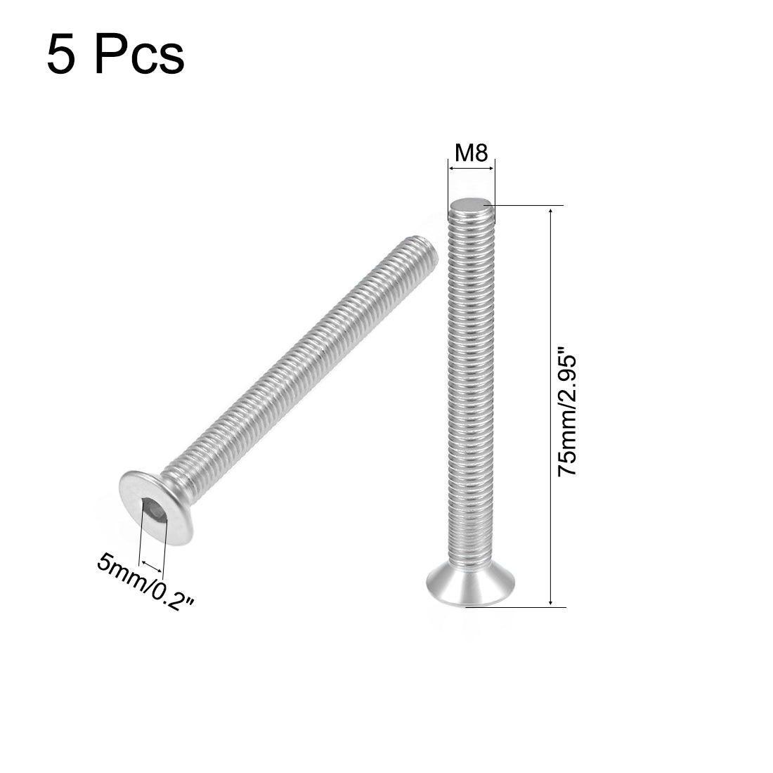 Harfington Flat Head Screws Inner Hex Screw 304 Stainless Steel Fasteners Bolts 5pcs