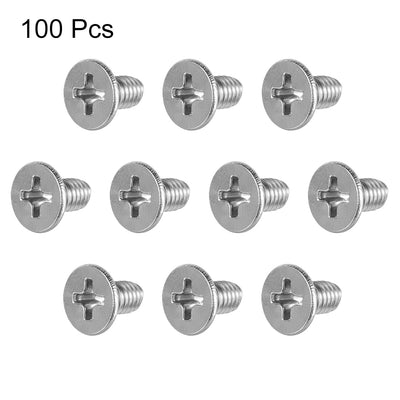 Harfington Flat Head Machine Screws Phillips Cross Screw 304 Stainless Steel Fasteners Bolts 100Pcs
