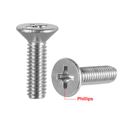 Harfington Flat Head Machine Screws Phillips Cross Screw 304 Stainless Steel Fasteners Bolt 30Pcs