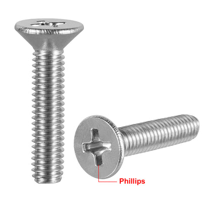 Harfington Flat Head Machine Screws Phillips Cross Screw 304 Stainless Steel Fasteners Bolt 30Pcs