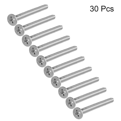 Harfington Flat Head Machine Screws Phillips Cross Screw 304 Stainless Steel Fasteners Bolt 30Pcs
