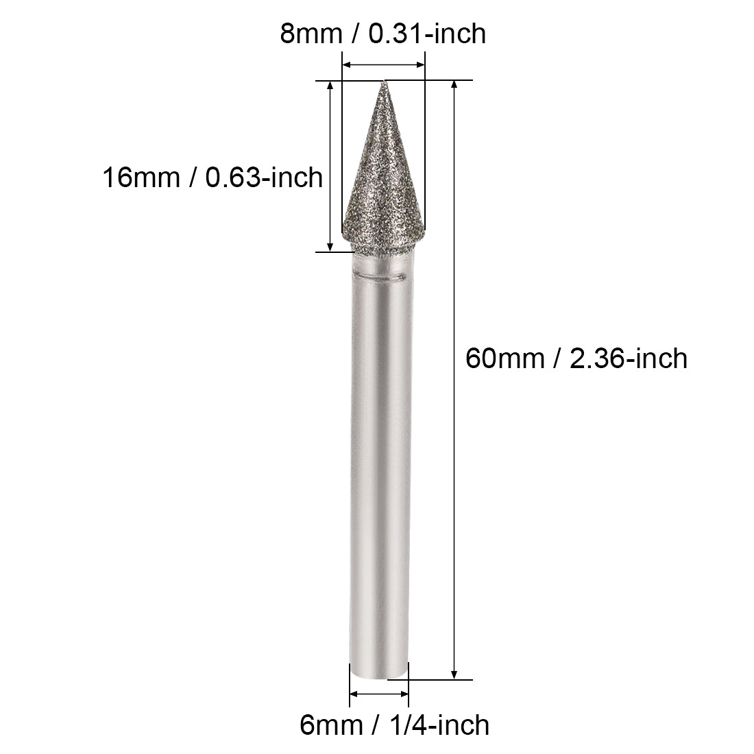 Harfington Diamond Burrs Grinding Drill Bits for Carving Rotary Tool 1/4-Inch Shank 8mm Conial 150 Grit 2 Pcs