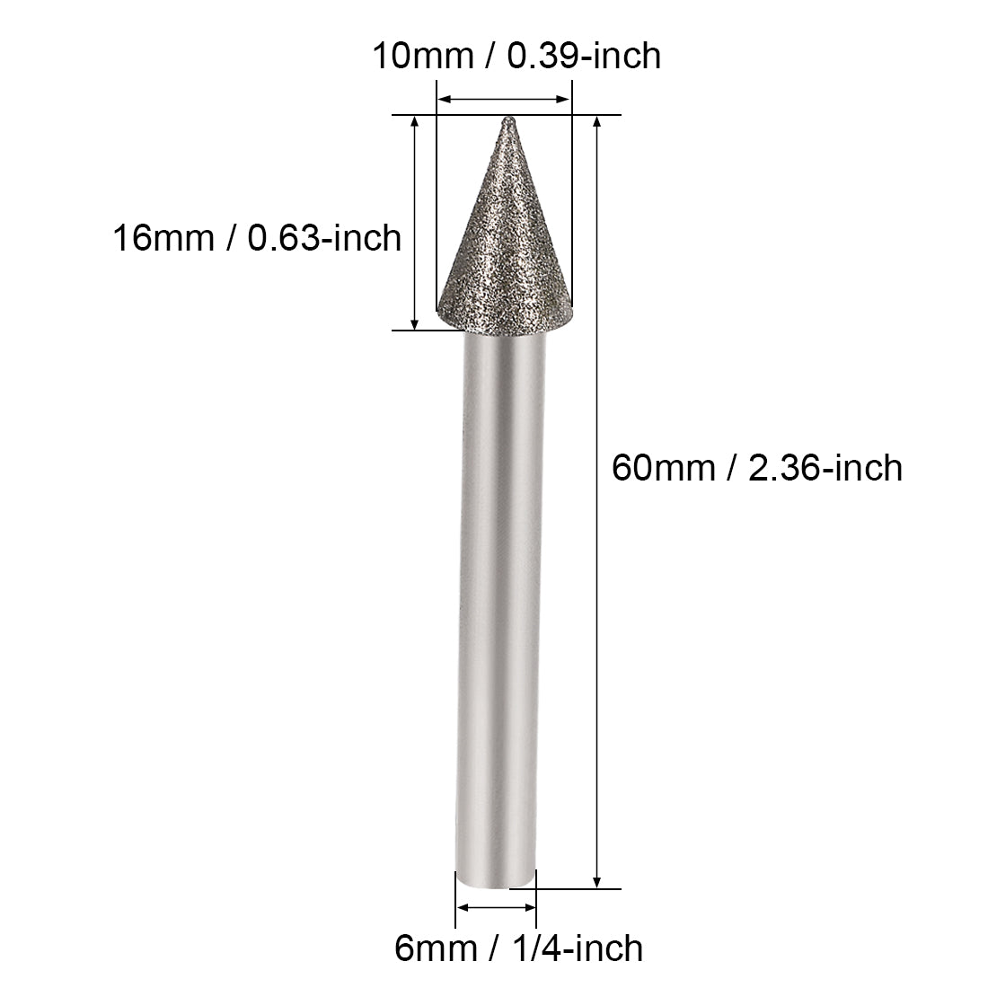 Harfington Diamond Burrs Grinding Drill Bits for Carving Rotary Tool 1/4-Inch Shank 10mm Conial 150 Grit 2 Pcs