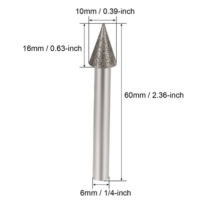 Harfington Diamond Burrs Grinding Drill Bits for Carving Rotary Tool 1/4-Inch Shank 10mm Conial 150 Grit 2 Pcs