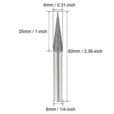 Harfington Diamond Burrs Grinding Drill Bits for Carving Rotary Tool 1/4-Inch Shank 6mm Pointed 150 Grit 2 Pcs