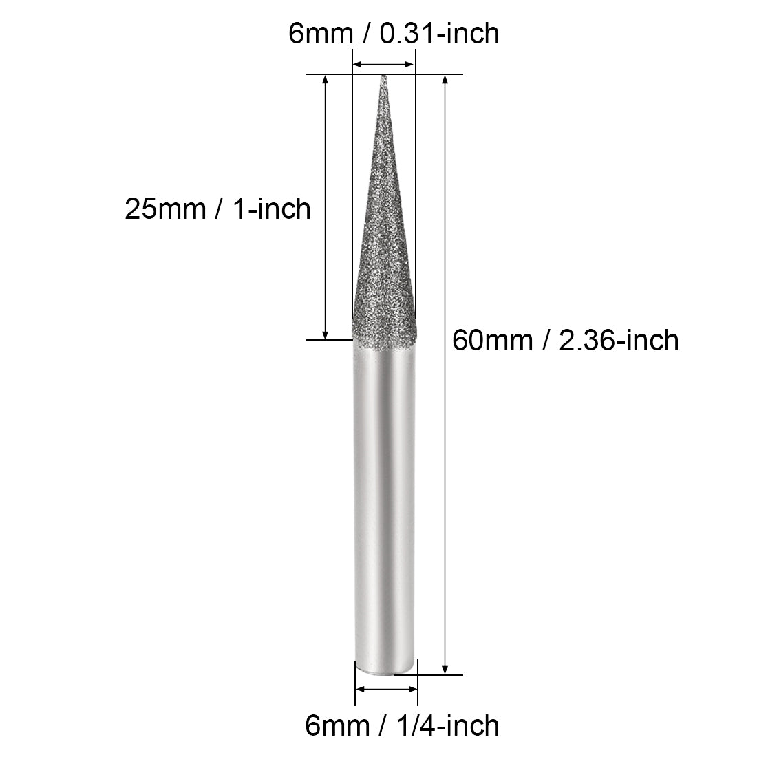Harfington Diamond Burrs Grinding Drill Bits for Carving Rotary Tool 1/4-Inch Shank 6mm Pointed 150 Grit 10 Pcs