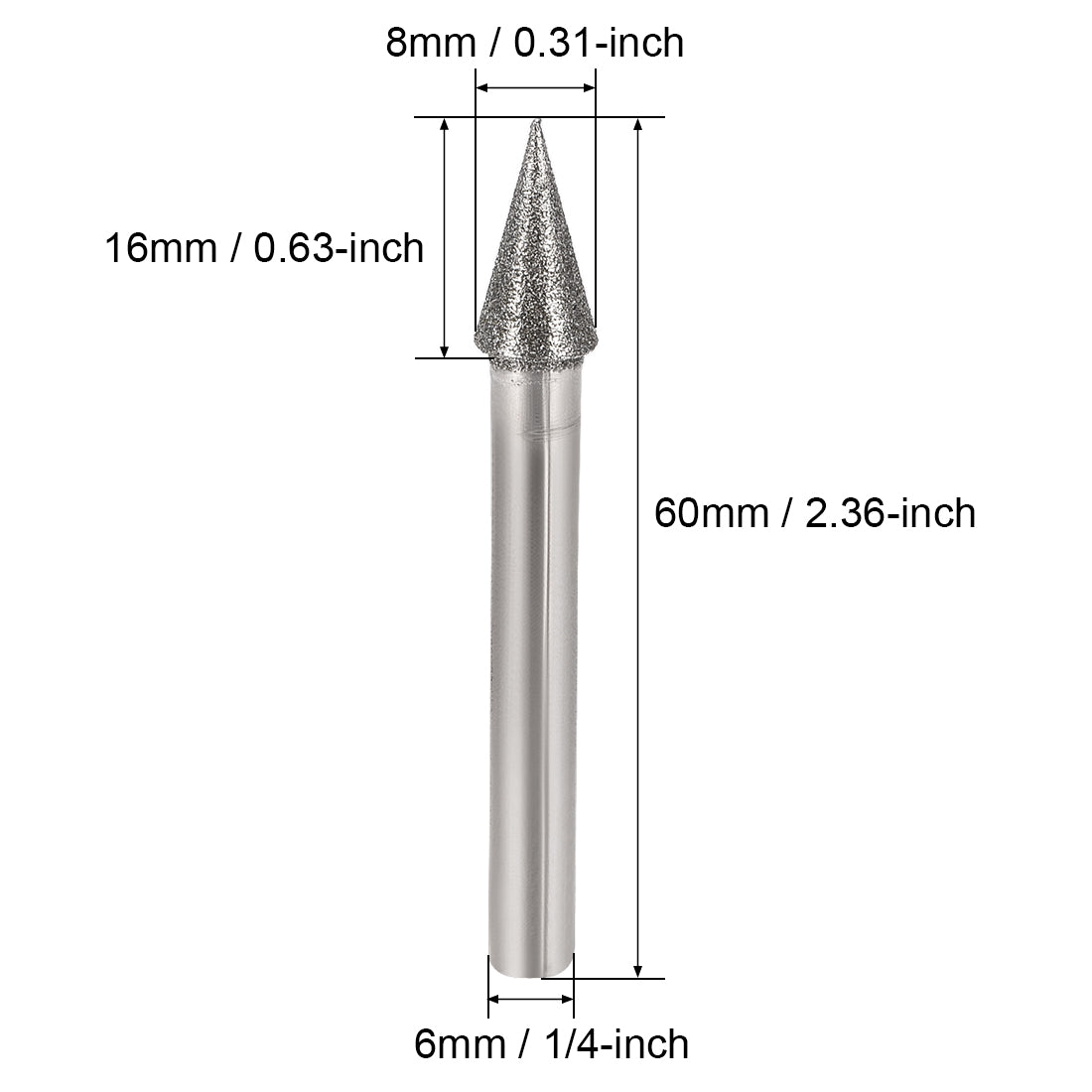 Harfington Diamond Burrs Grinding Drill Bits for Carving Rotary Tool 1/4-Inch Shank 8mm Conial 120 Grit 5 Pcs