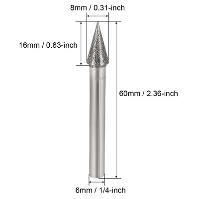 Harfington Diamond Burrs Grinding Drill Bits for Carving Rotary Tool 1/4-Inch Shank 8mm Conial 120 Grit 5 Pcs