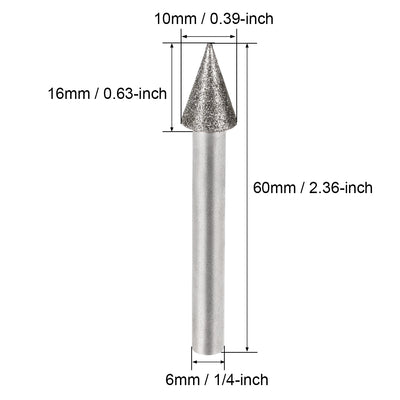 Harfington Diamond Burrs Grinding Drill Bits for Carving Rotary Tool 1/4-Inch Shank 10mm Conial 120 Grit 5 Pcs