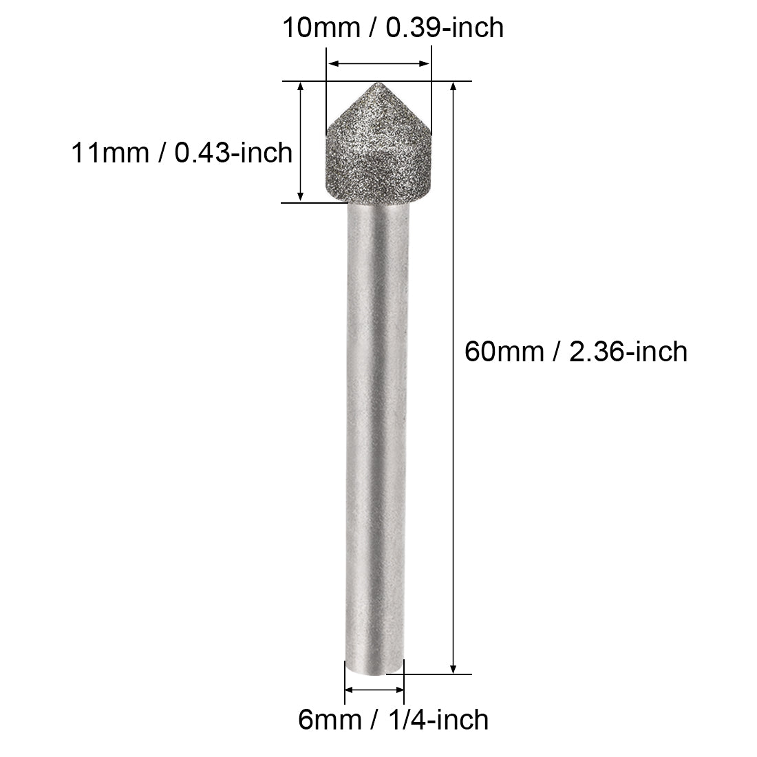 Harfington Diamond Burrs Grinding Drill Bits for Carving Rotary Tool 6mm Shank 10mm 60C Cone 120 Grit 5 Pcs