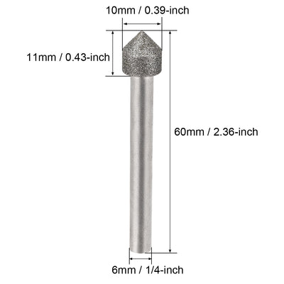 Harfington Diamond Burrs Grinding Drill Bits for Carving Rotary Tool 6mm Shank 10mm 60C Cone 120 Grit 5 Pcs