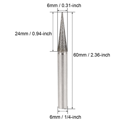Harfington Diamond Burrs Grinding Drill Bits for Carving Rotary Tool 1/4-Inch Shank 6mm Pointed 120 Grit 5 Pcs