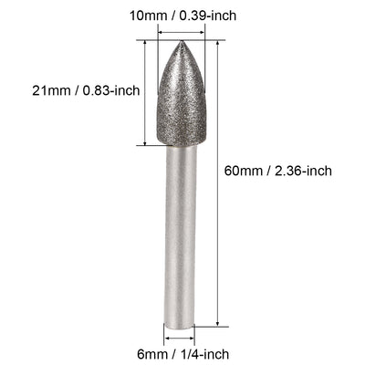 Harfington Diamond Burrs Grinding Drill Bits for Carving Rotary Tool 1/4-Inch Shank 10mm Tapered 120 Grit 5 Pcs