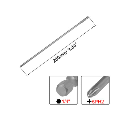 Harfington Phillips Bits 1/4 Inch Hex Shank 5PH2 Magnetic Cross Screwdriver Bit Set 250mm Length S2 Screw Driver Kit Tools
